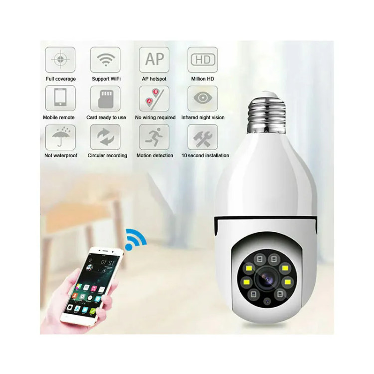 دوربین لامپی چرخش 360 درجه قابل کنترل با نرم افزار v380 اصل ا Smart camera V380 2 mp