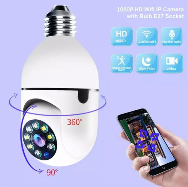 دوربین لامپی چرخش 360 درجه قابل کنترل با نرم افزار v380 اصل ا Smart camera V380 2 mp