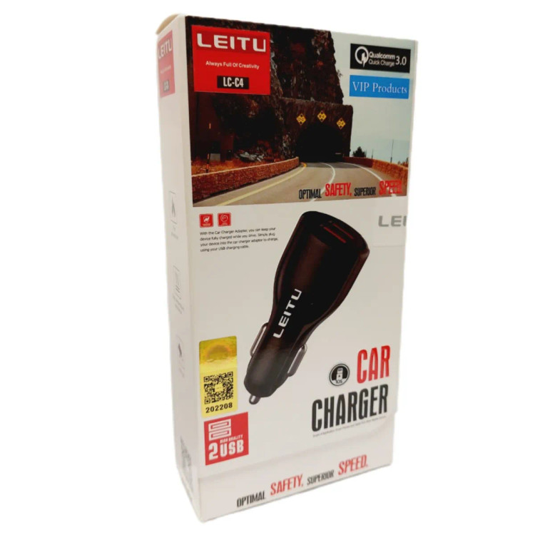 ⚡ شارژر فندکی دو پورت LEITU(اصلی) مدل LC-C4 بههمراه کابل Micro USB(اصلی)