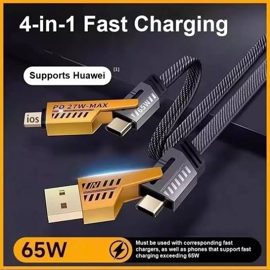 کابل شارژ سریع 4 در 1 فلت مدل 65W/27W (اصلی)