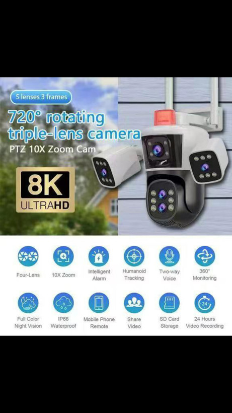 دوربین مداربسته وایفای کرونی مدل سه لنز چرخشی 8K (اصلی)